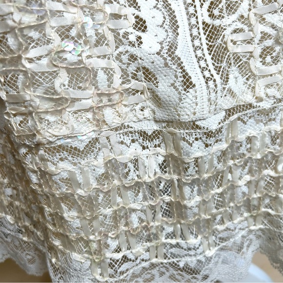 Vintage Lillie Rubin Ivory Lace Dress Sequin Square Neck Fit Flare Bridal - Picture 7 of 9